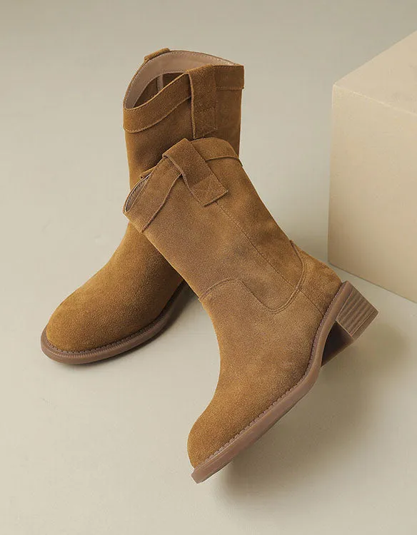 Pointed Toe Real Leather Casual Suede Boots Women