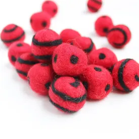 Polka Dot Swirl Felt Balls Black On Red