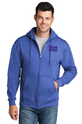 Port & Company Core Fleece Branded Zip Hoodies, Heather Royal