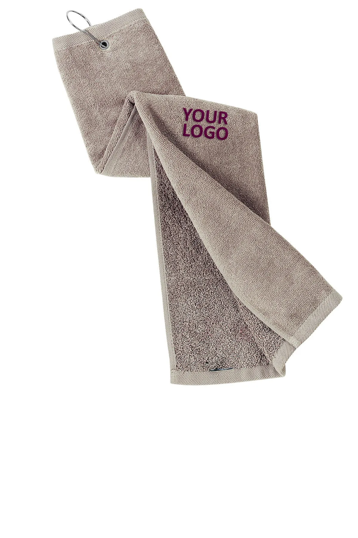 Port Authority Grommeted Tri-Fold Golf Customized Towels, Khaki