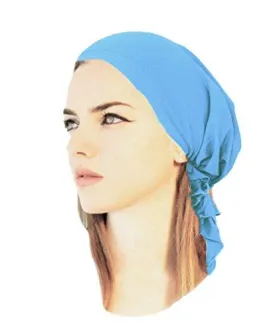 Pre-Tied Cotton Snood Wrap - Head Scarf Hat for Cancer and Chemo in 30 Different Colors and Patterns (Sky Blue - 139)