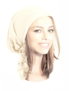 Pre-Tied Cream Cotton Head-Cover Snood Head-Scarf Hat Chemo Cancer & Tichel Friendly in 30 Colors! (Cream short - 040s)