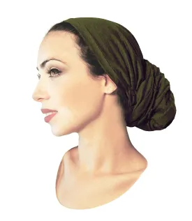 Pre-tied Head-scarf Versatile Ties Bandana Tichel Headwear Cotton in 26 Colors! (Olive green - 177)