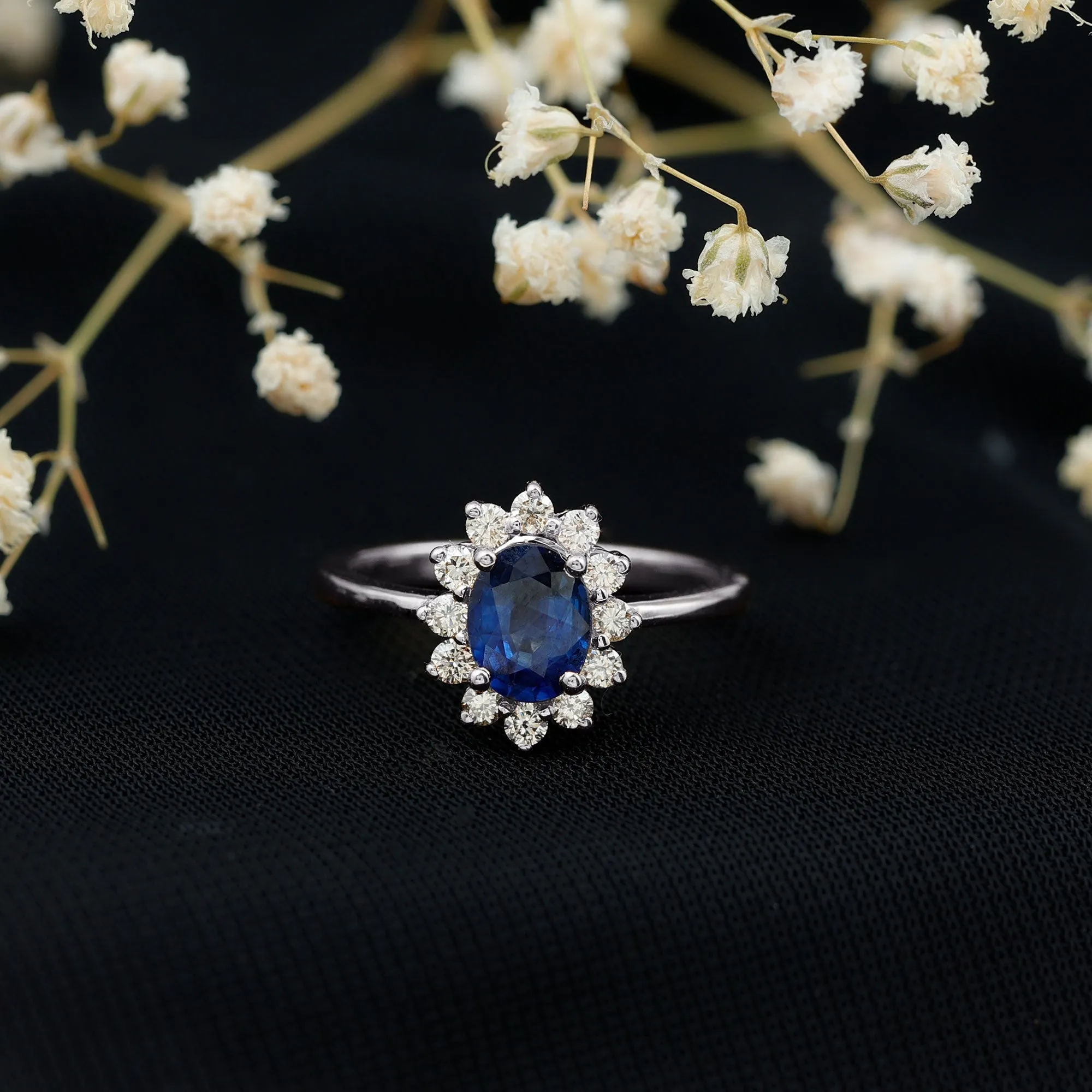 Princess Diana Inspired Blue Sapphire and Diamond Engagement Ring