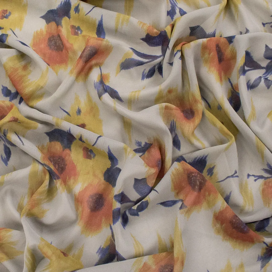 Printed Chiffon Design-237 Yellow Flowers on Grey