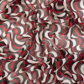 Printed Chiffon Design-243 Black & Red Vintage Retro Wavy