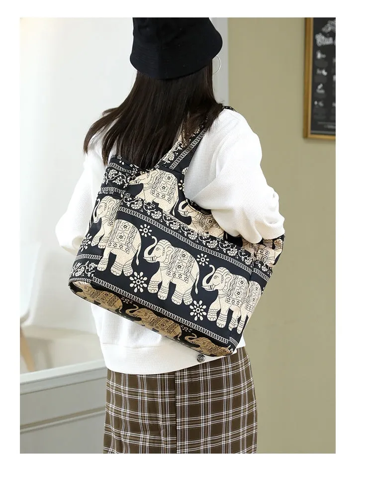 Printed Nylon Tote Shoulder Bag: Casual Chic with Large Capacity