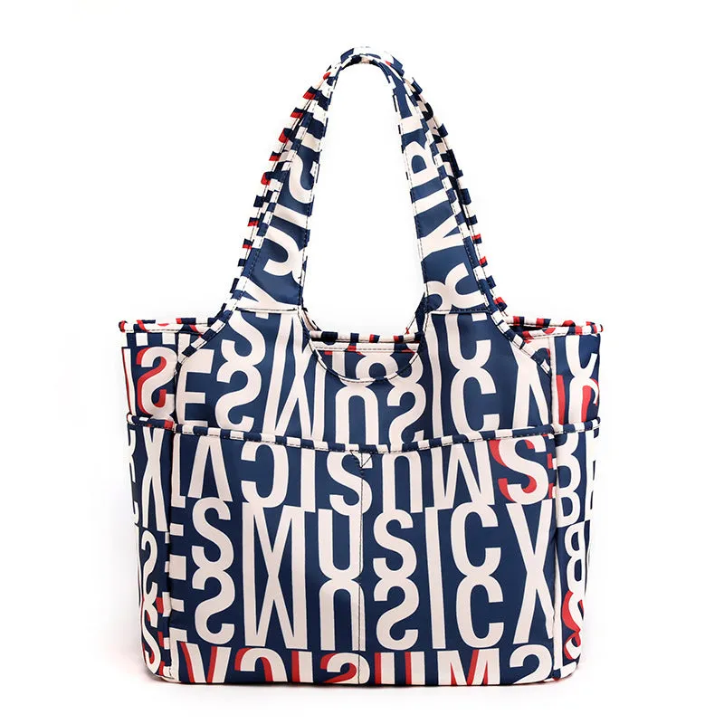 Printed Nylon Tote Shoulder Bag: Casual Chic with Large Capacity