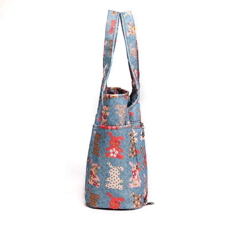 Printed Nylon Tote Shoulder Bag: Casual Chic with Large Capacity