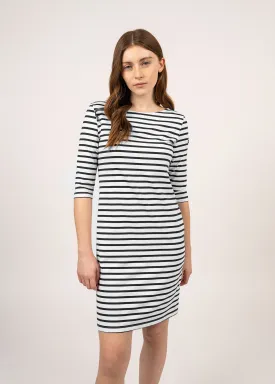 PROPRIANO - Form-Fitting Nautical Stripe Dress | Anti-UV Stretch Fabric (WHITE / BLACK)