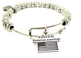 Proud To Be Peruvian American Metal Beaded Bracelet