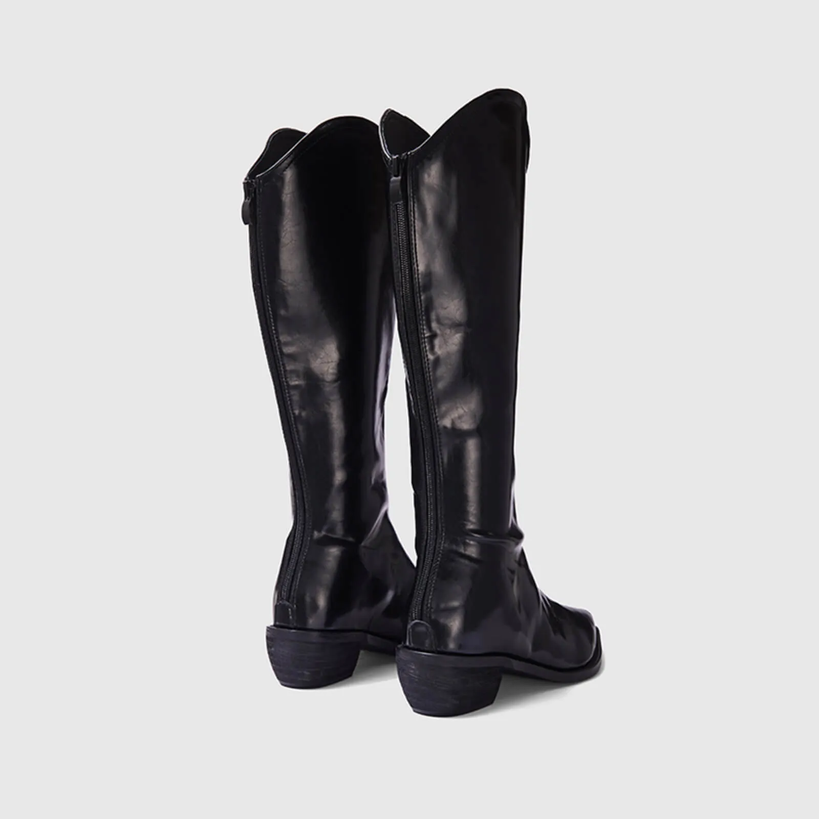 Pull On Cutout Chunky Heel Knee High Boots