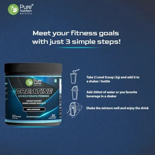 Pure Nutrition Micronised Creatine Monohydrate Powder, Pre / Post Workout Supplement, Instant Energy for Athletic Performance, Fast Recovery, Increased Muscle Mass, Unflavoured, 100g, 33 Servings