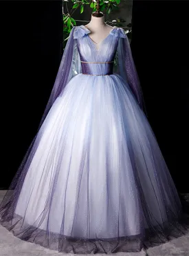 Purple Ball Gown Tulle V-neck Beading Quinceanera Dress