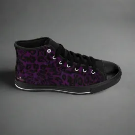 Purple Leopard Women's Sneakers, Animal Print Designer High-top Fashion Tennis Shoes For Women(US Size: 6-12)