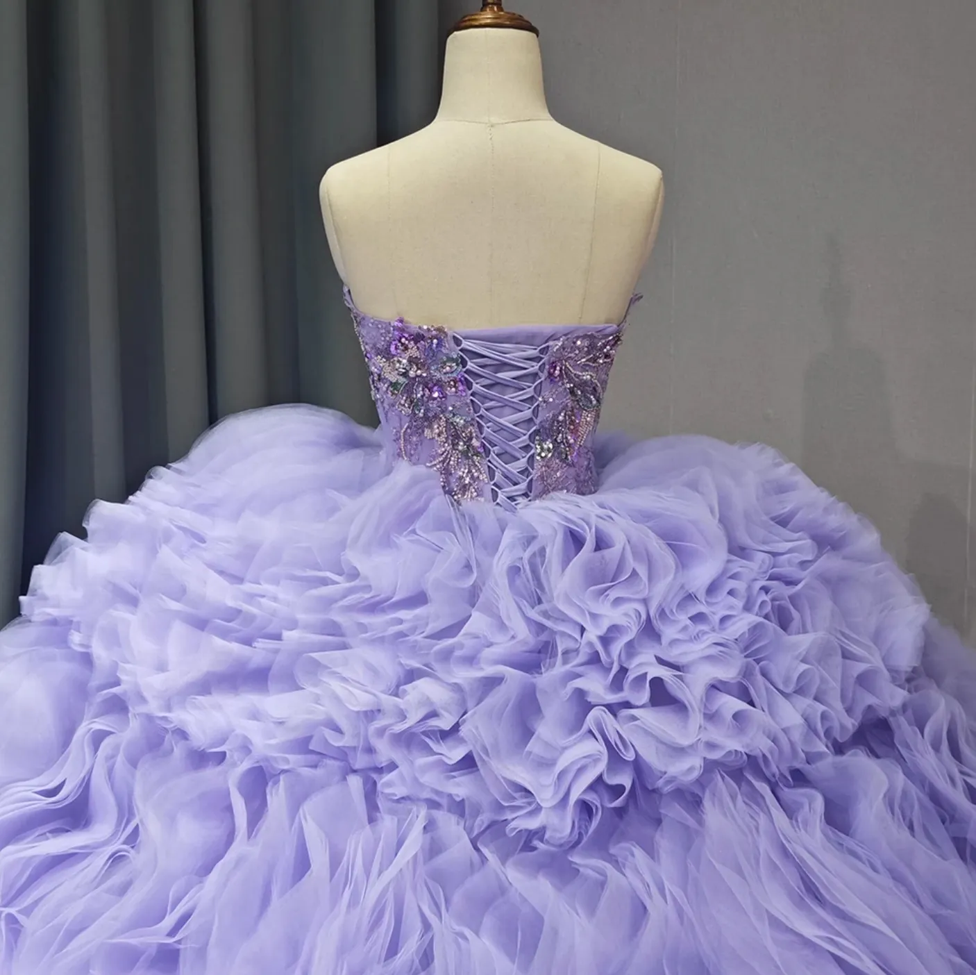 Purple Quinceanera Ball Gown Strapless Dress