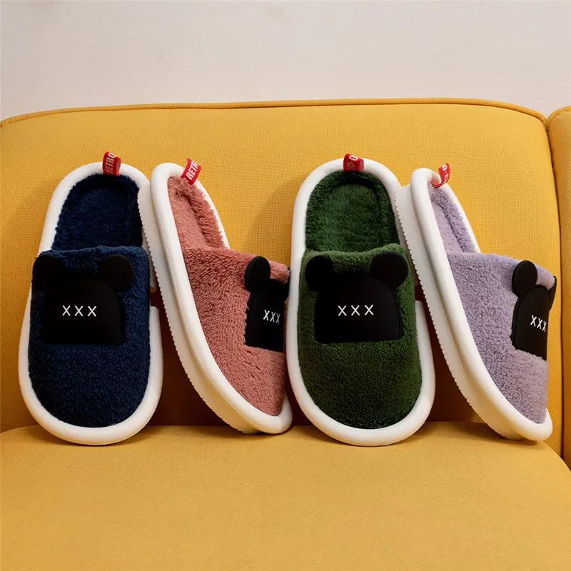 Purple Women Winter Home Slippers Cartoon Bear Shoes Soft Warm House Slippers Indoor Bedroom Slippers Couples Flurry Footwear