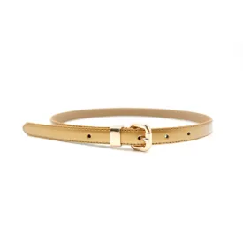 Queens Park - Womens Skinny Gold Patent Leather Belt with Gold Buckle