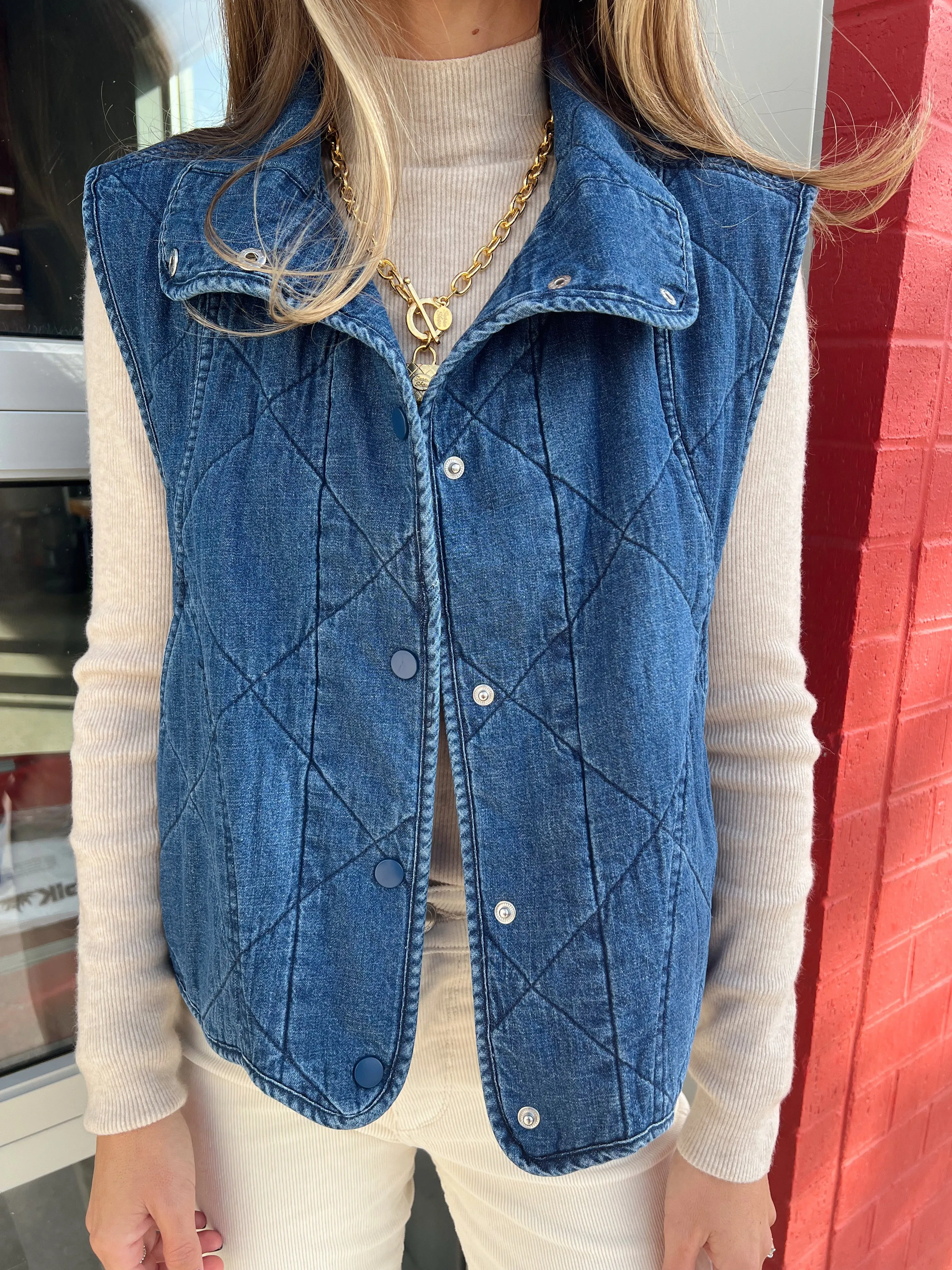 QUILTED DENIM VEST