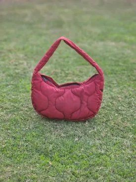 Quilted Puffer Hobo Bag Handbag for Outdoor Travel - Wine