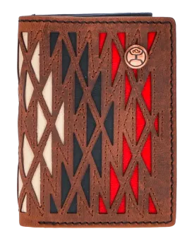 "CHAPAWEE" TRIFOLD HOOEY WALLET IVORY/RED W/LASER CUT AZTEC PRINT