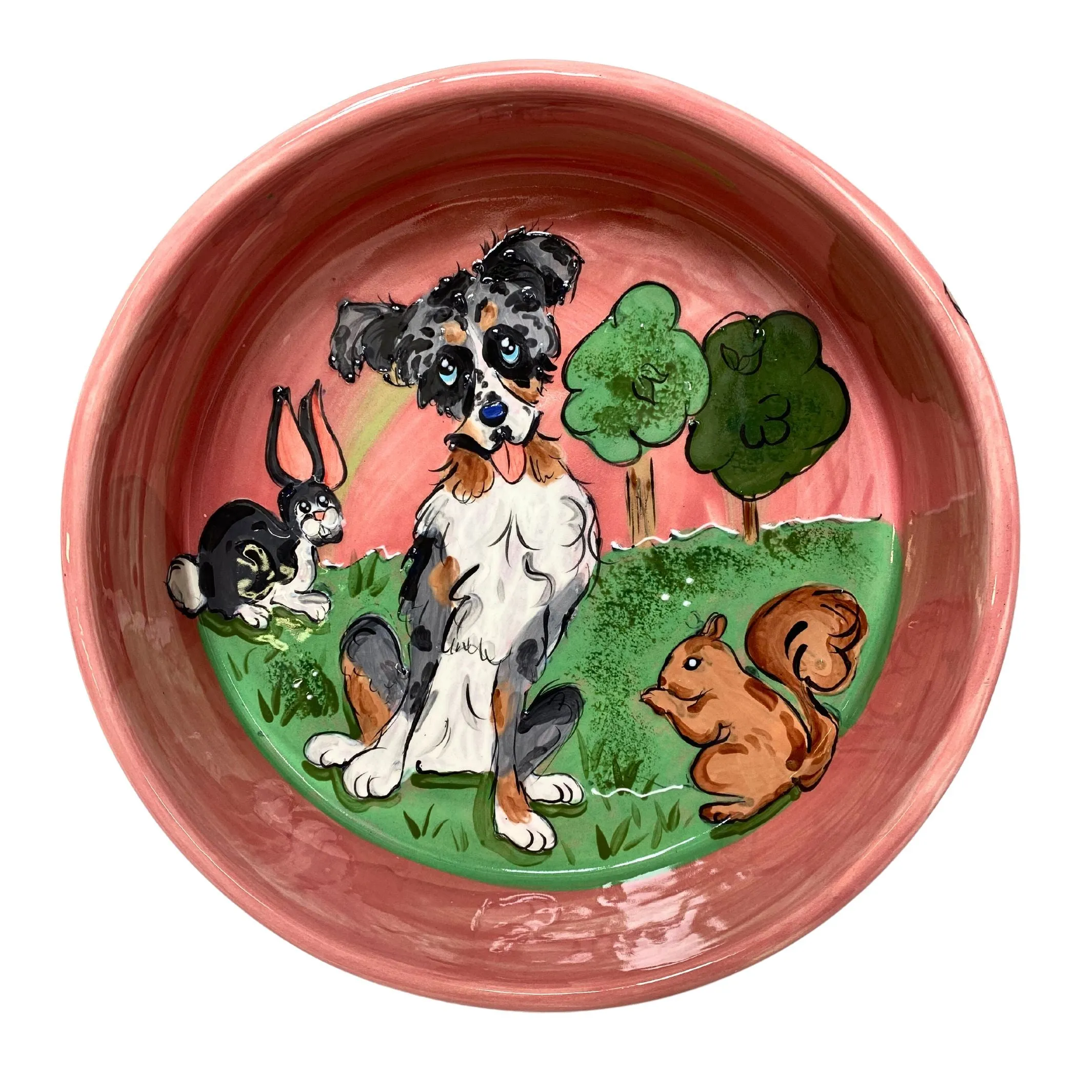 "Woodland Whimsy" Hand-Painted Dog Bowl - "Animal Companions" Collection