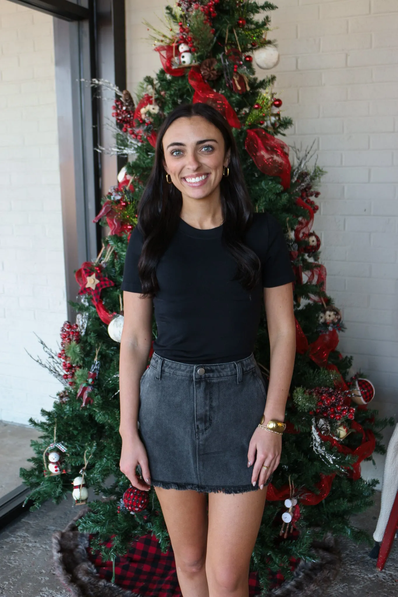 Racing Heart Black Denim Mini Skirt