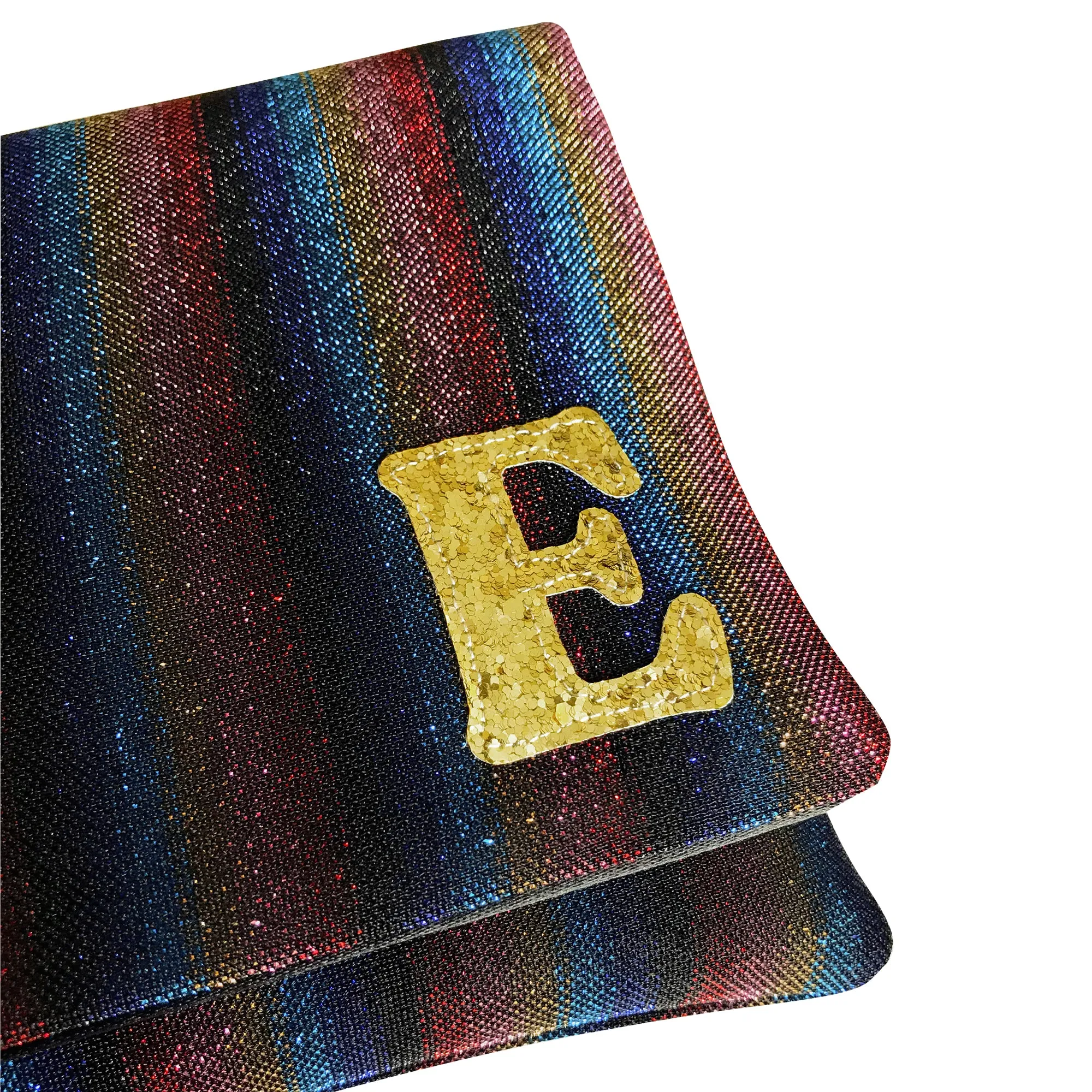 Rainbow sparkle clutch with personalised initial