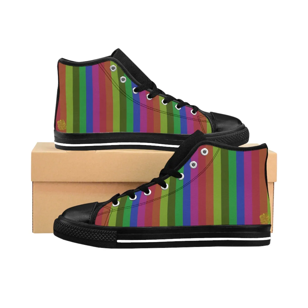 Rainbow Stripe Men's Sneakers, Gay Pride Nylon Canvas High-top Fashion Sneakers Shoes