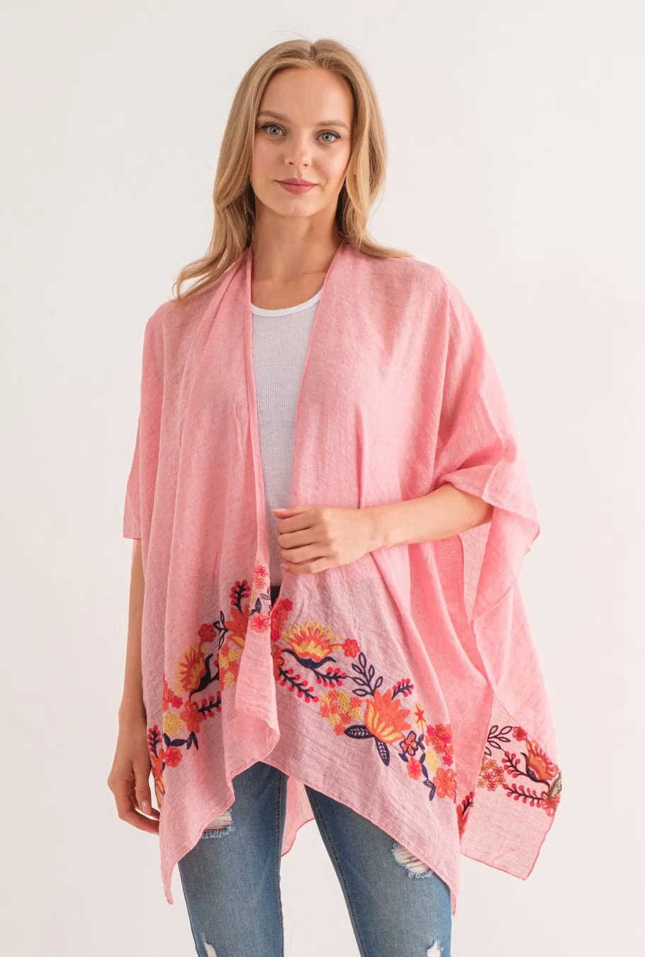 RAJ ARABELLA WATERMELON BORDER EMBROIDERED KIMONO