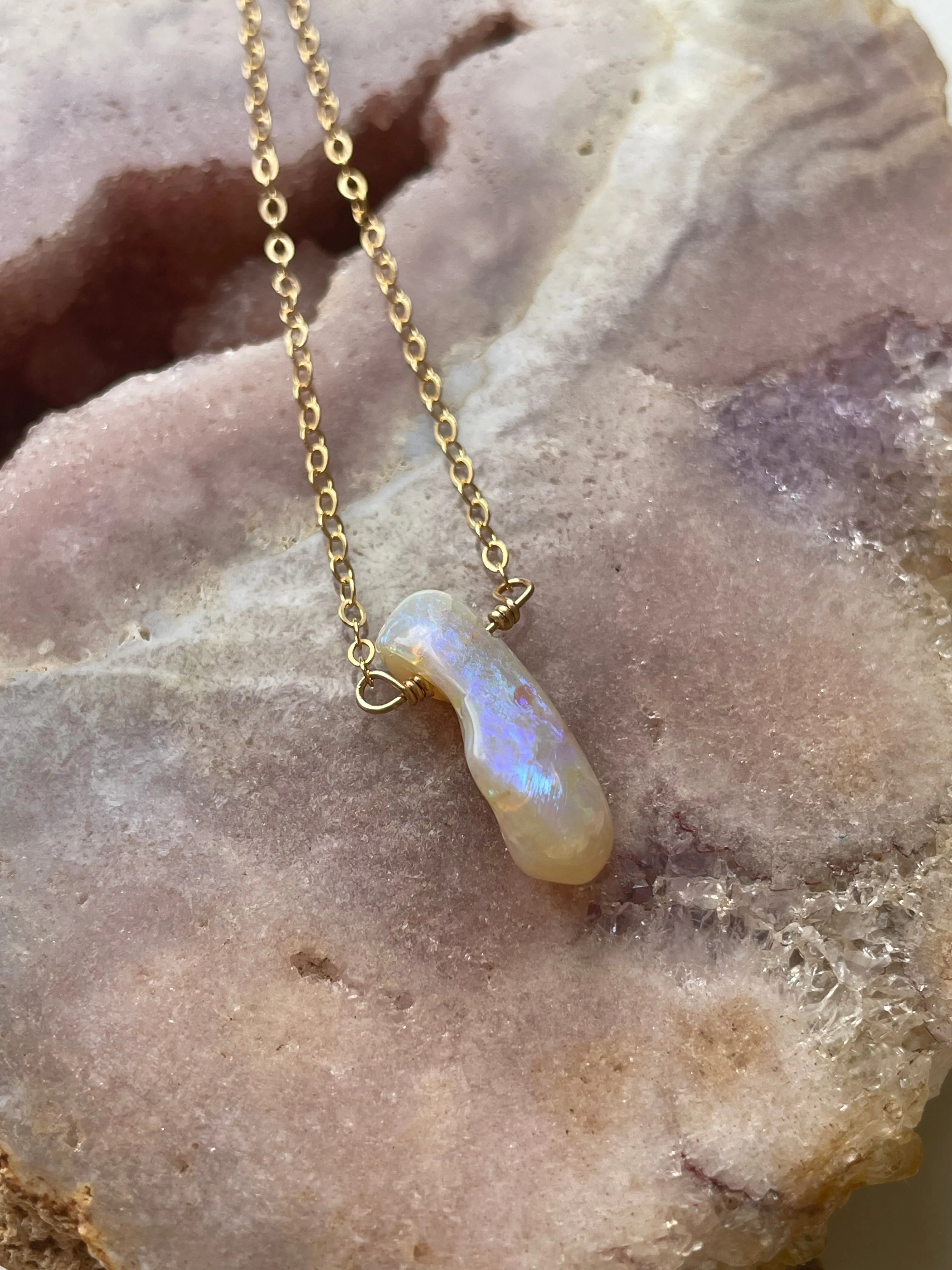 Raw Australian Opal Necklace Gold Filled 16”