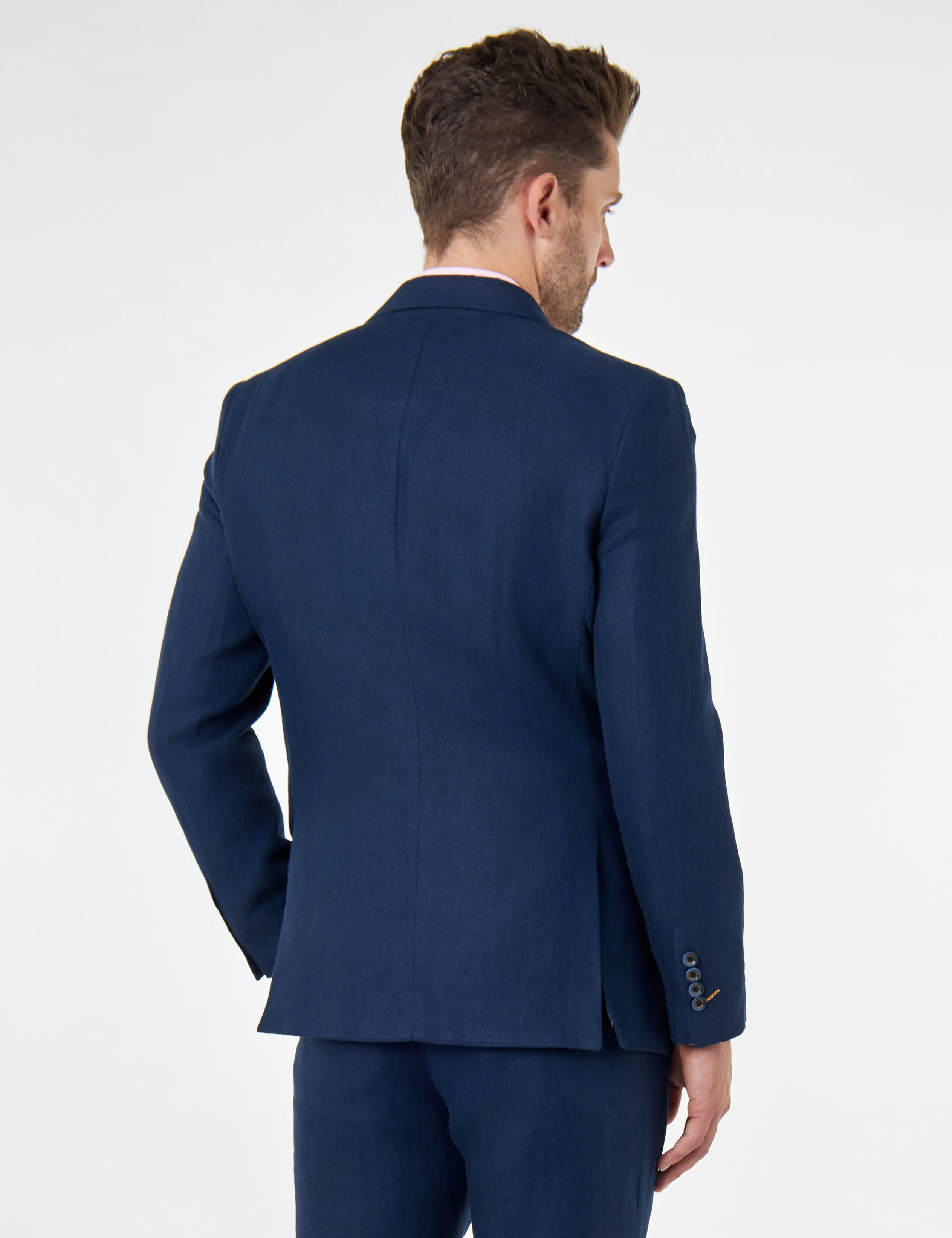 RAY – Navy Blue Pure Linen Tailored Fit Summer Suit