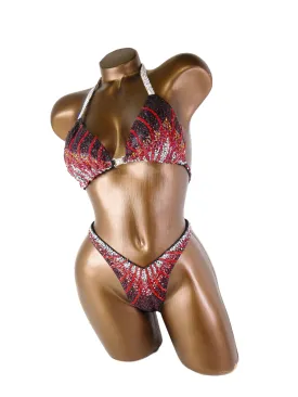 Ready Made Red Crystal Lines Figure Competition Suit