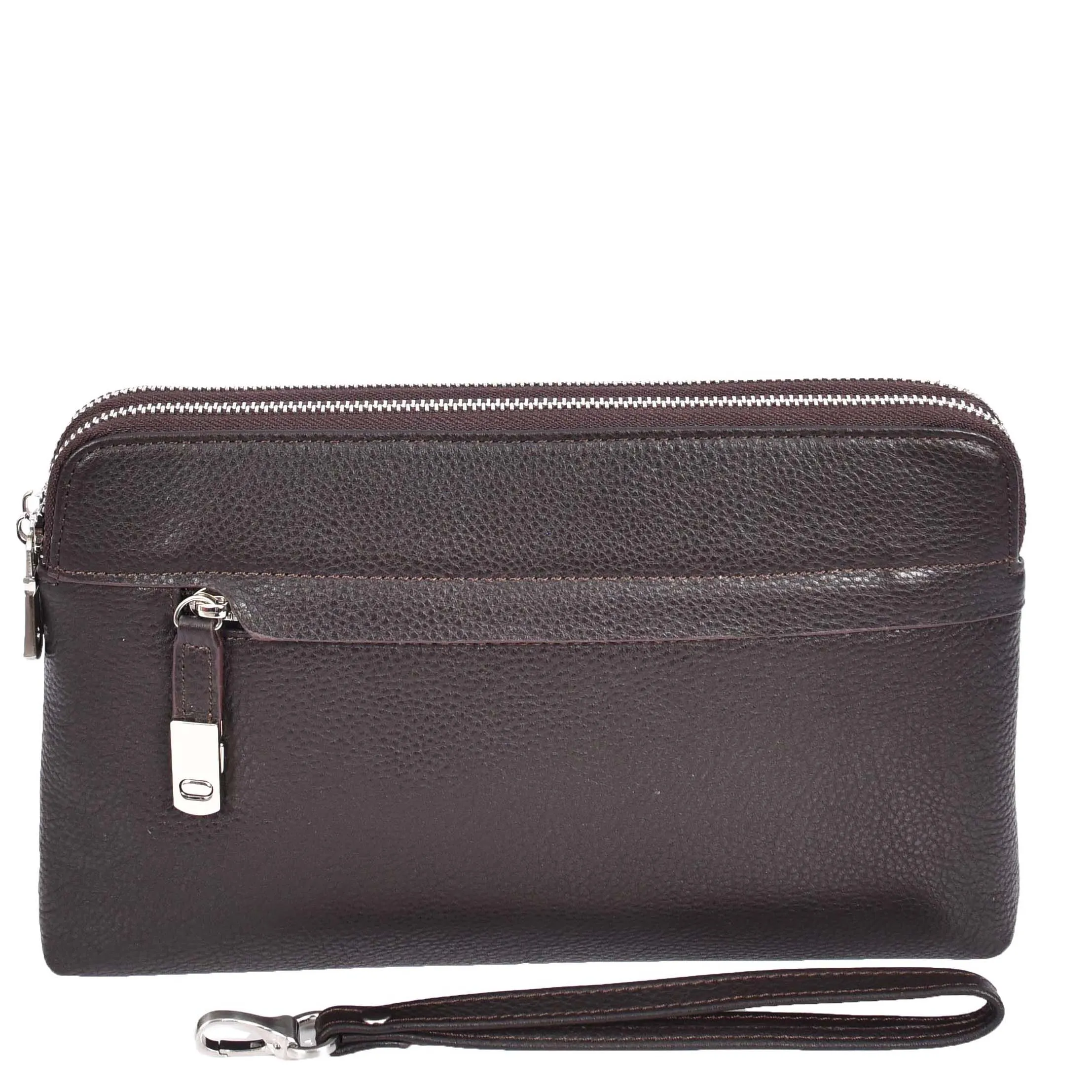 Real Leather Pouch Wrist Bag Stirling Brown