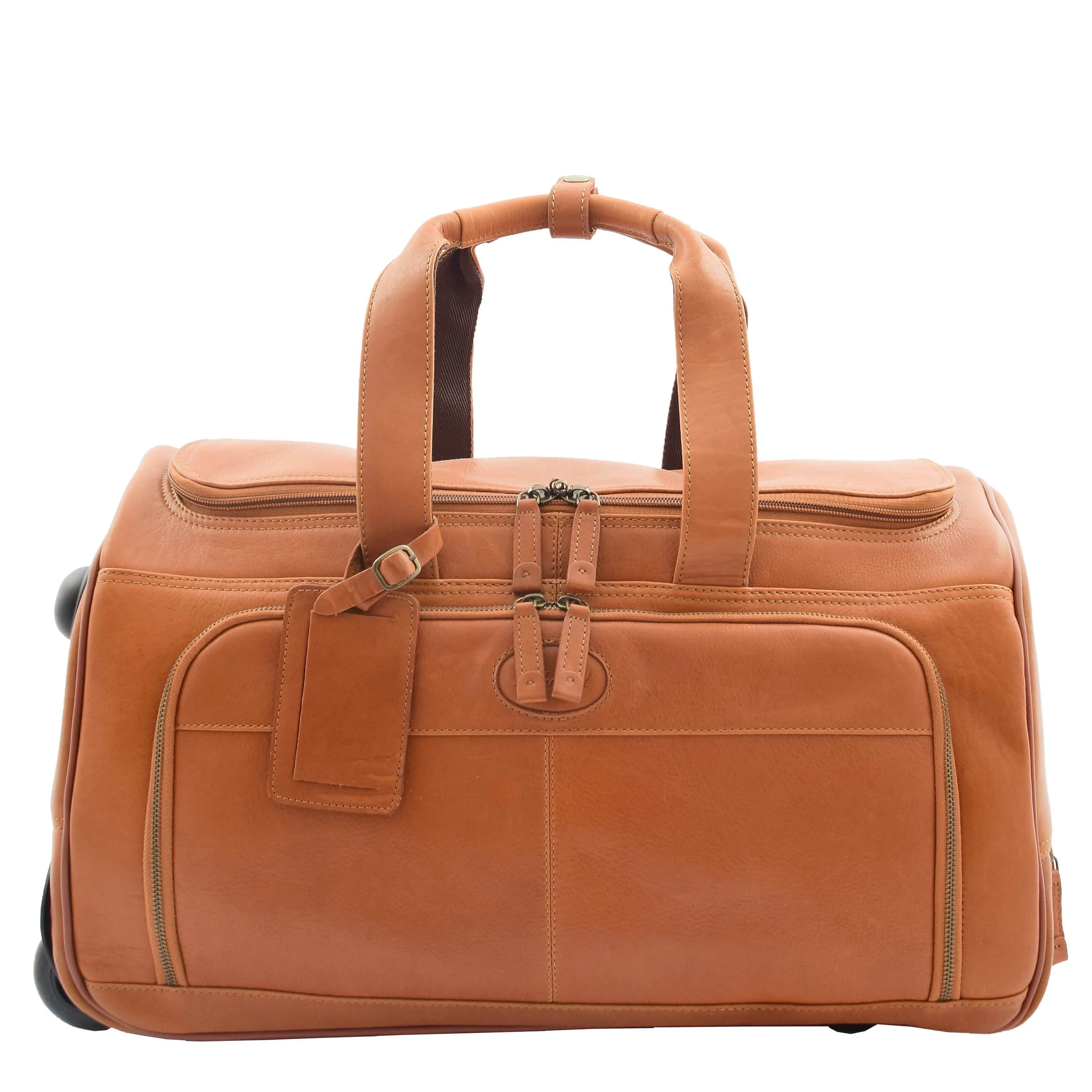 Real Leather Wheeled Holdall Duffle Bag Combrew Tan