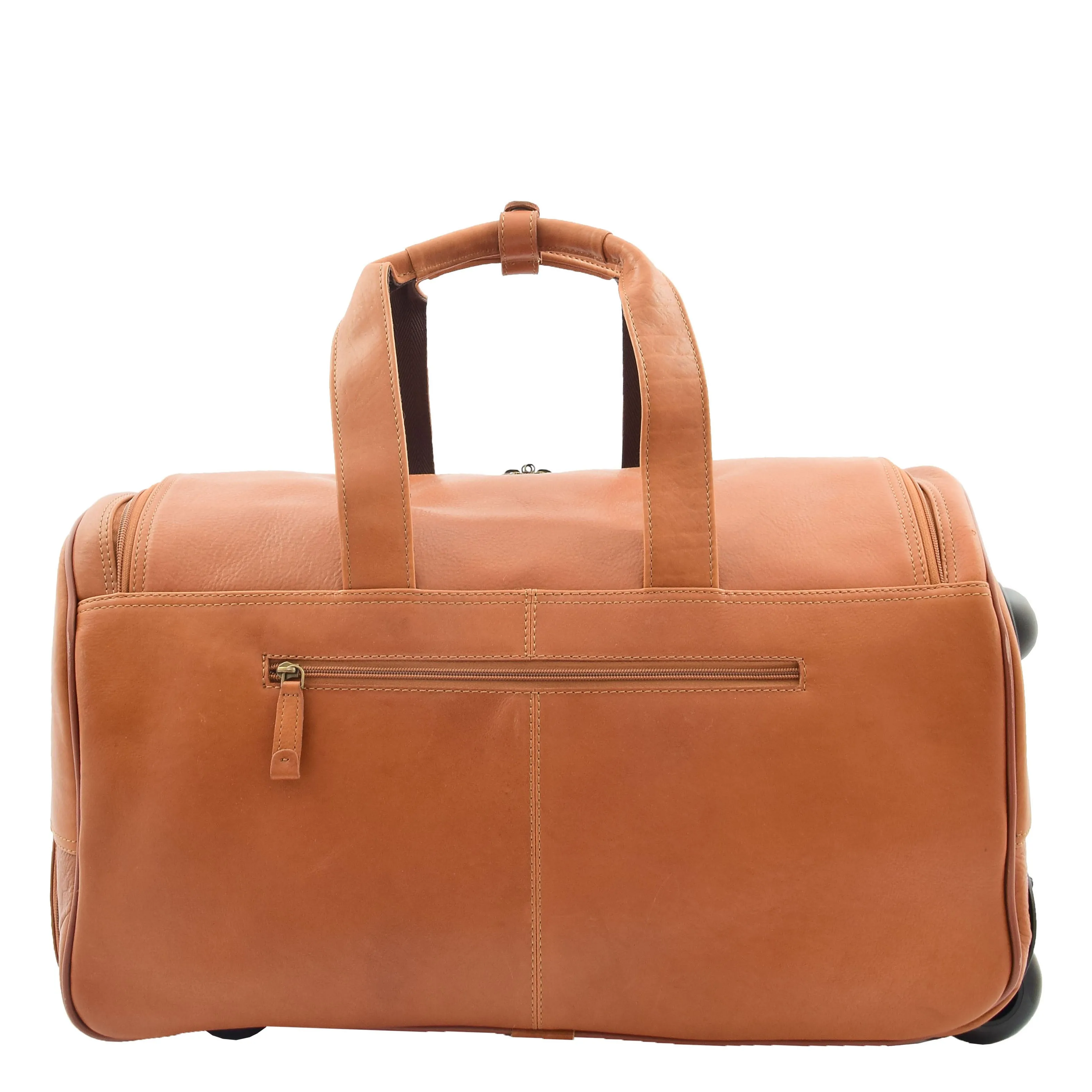 Real Leather Wheeled Holdall Duffle Bag Combrew Tan