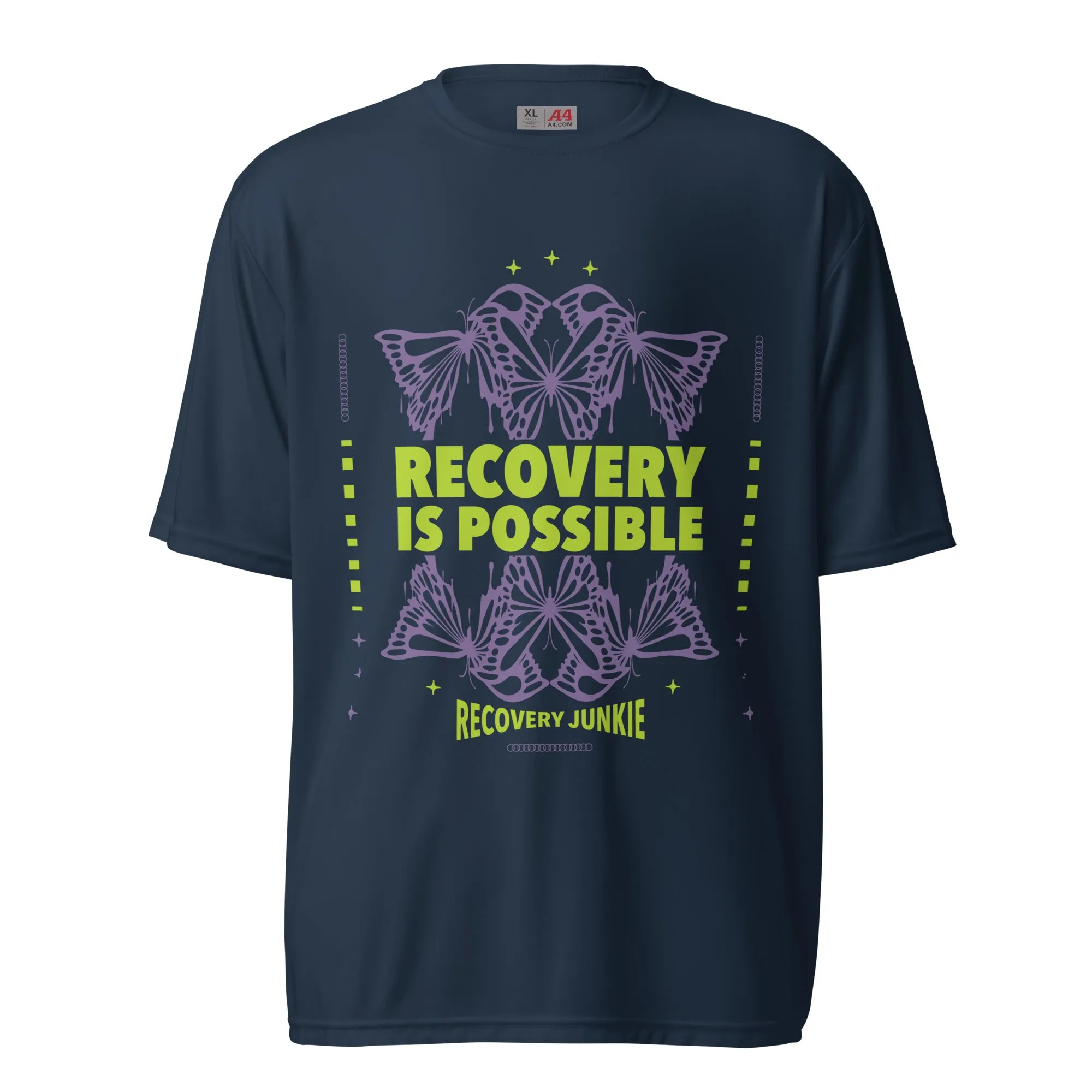 Recovery Is Possible Recovery Junkie Unisex performance crew neck t-shirt