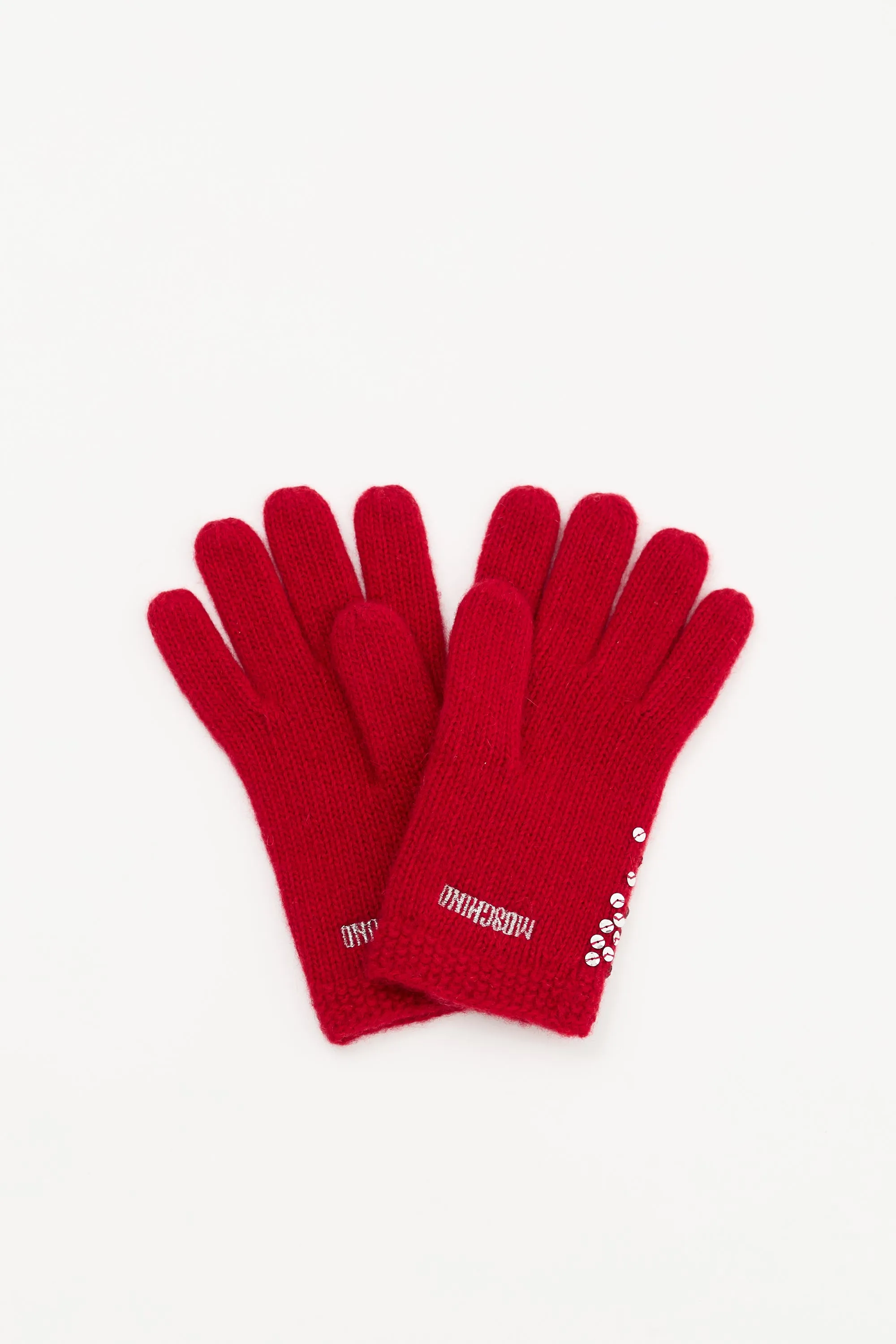 Red & Silver Sequin Logo Gloves