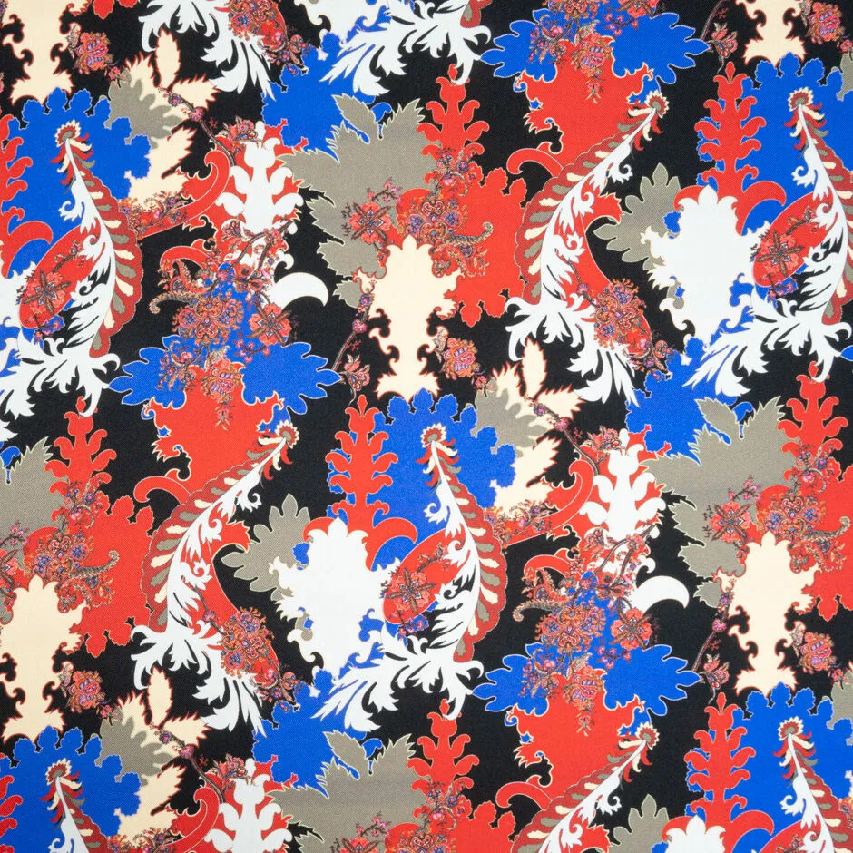 Red, Blue, Grey Multi Printed Pure Silk Twill