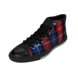 Red Blue Plaid Men's High Tops, Tartan Classic Print High Top Sneakers Tennis Fashion Shoes