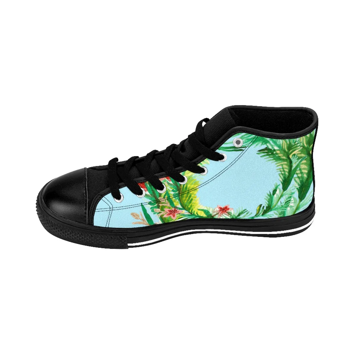 Red Floral Men's High Tops, Light Blue Red Floral Print High-top Sneakers Running Tennis Shoes