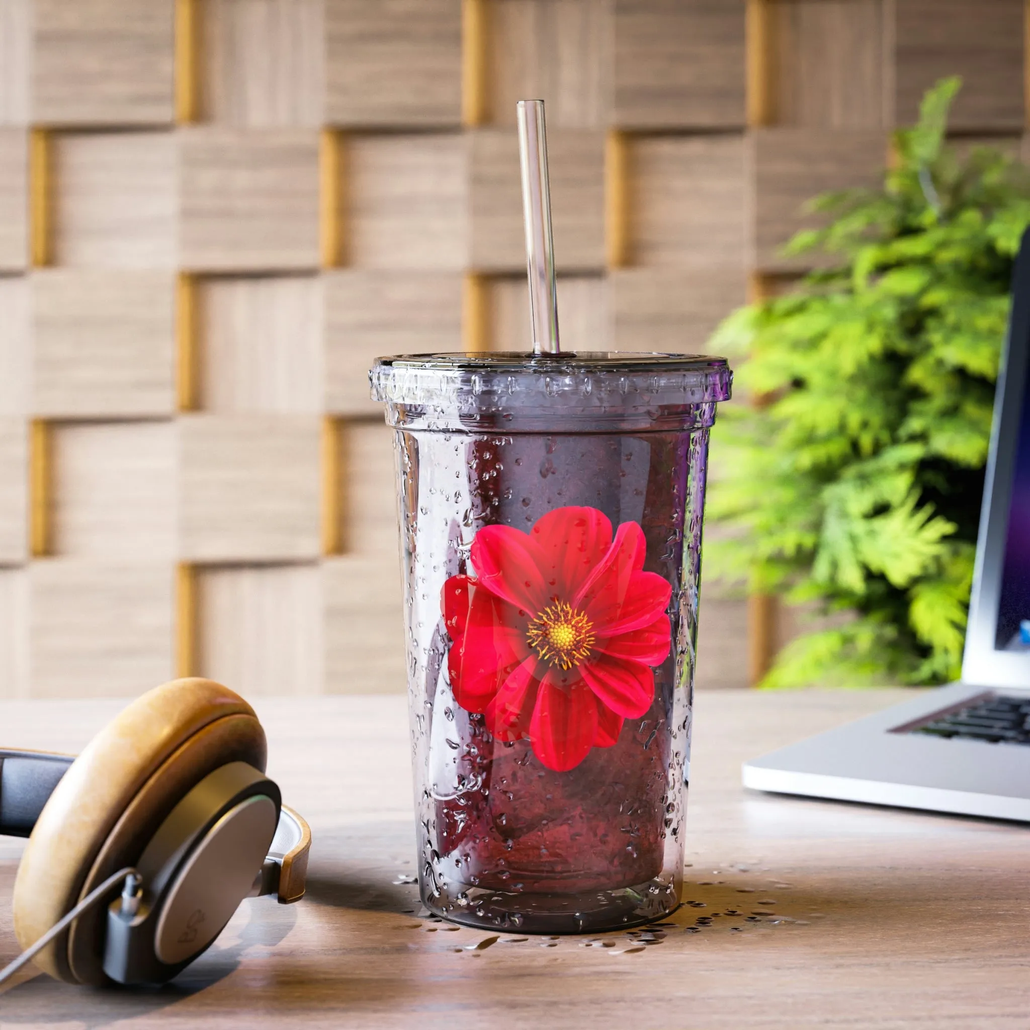 Red Flower Suave Acrylic Cup