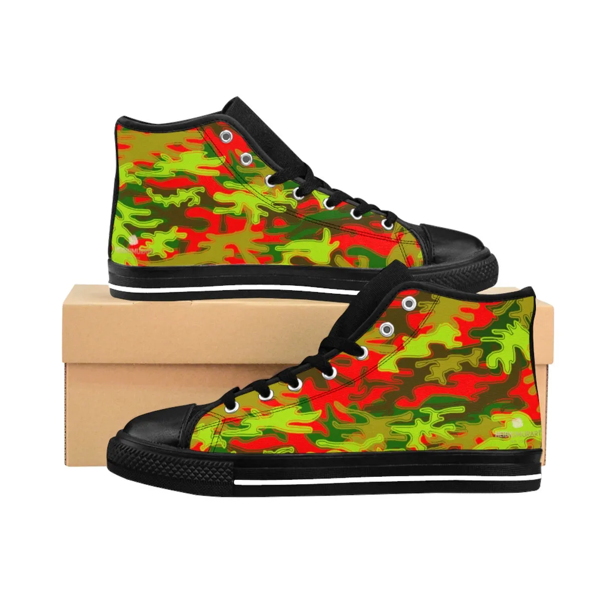 Red Green Camo Men's Sneakers, Red Green Camouflage Army Military Print Men's High-top Sneakers Tennis Shoes