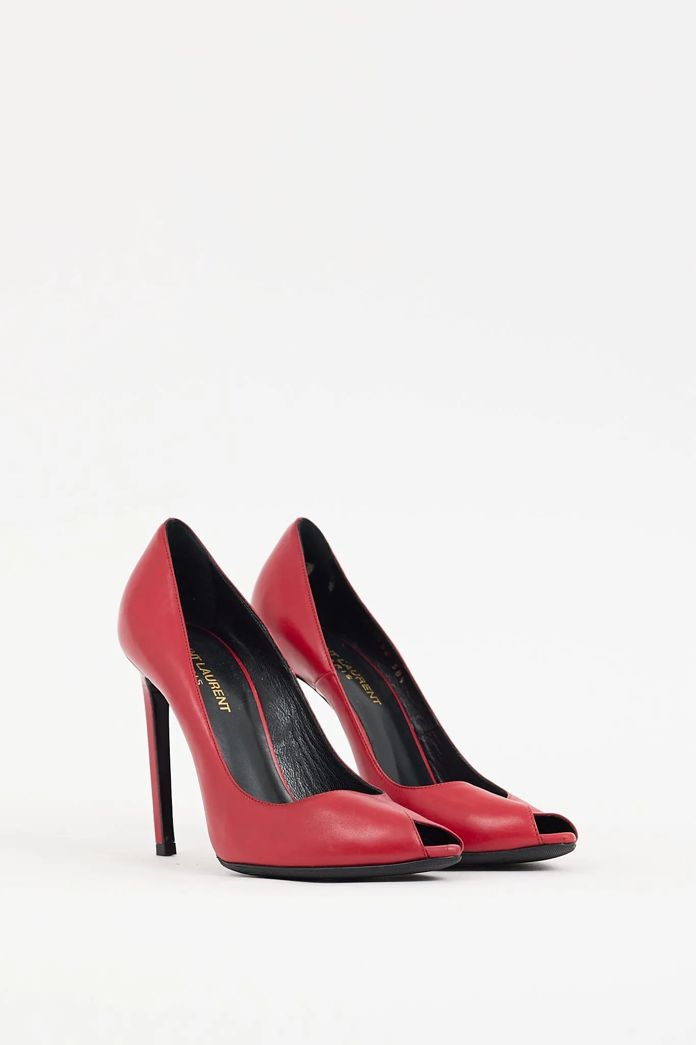 Red Leather Peep Toe Pump