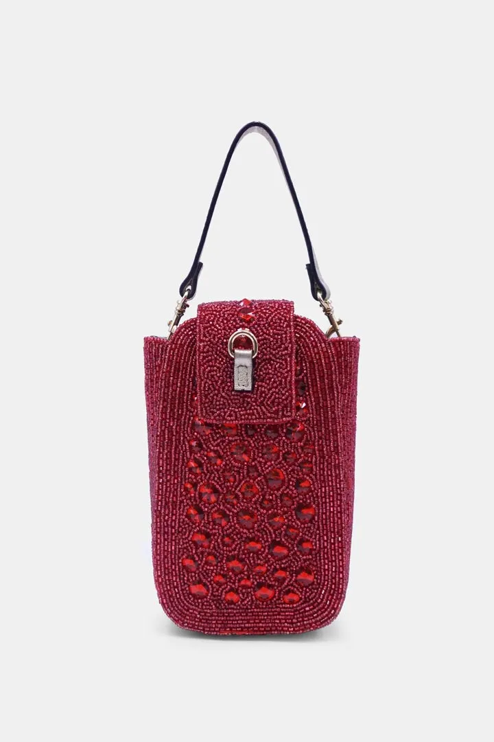 Red Maroon Crystal Embellished  Clutch with Sling