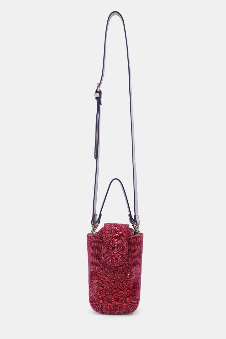 Red Maroon Crystal Embellished  Clutch with Sling