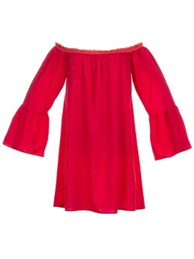 Red Off Shoulder Ruffled Long Sleeve Peasant Top for Women