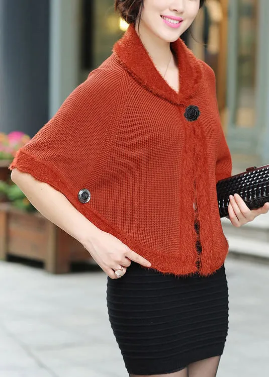 Red Peter Pan Collar Button Knit Cardigan Fall