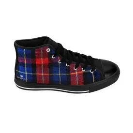 Red Plaid Men's High-top Sneakers, Scottish Tartan Print Men's Designer Tennis Running Shoes