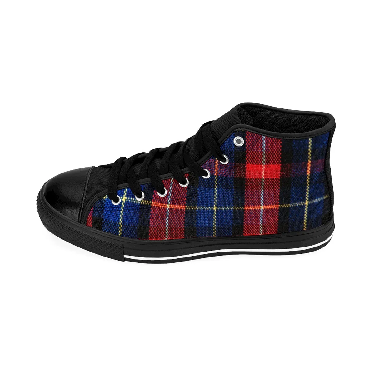 Red Plaid Women's Sneakers, Classic Blue Plaid Tartan Print High Top Sneakers Tennis Shoes